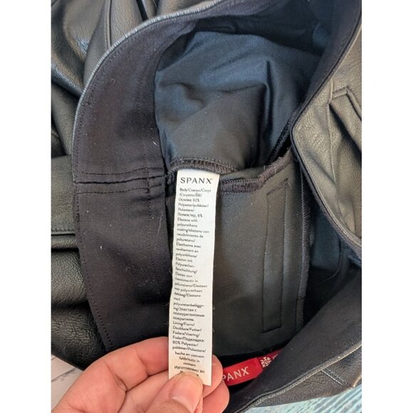 Spanx Faux Leather Flare Pants XS Black High-Rise Stretch Waistband - Picture 5 of 5